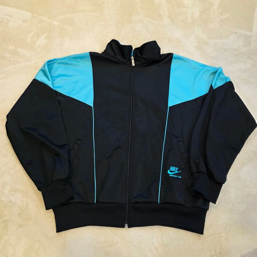 Vtg 90s Nike Oregon USA Track Jacket Mens Size L Black Turquoise Colorblock Zip